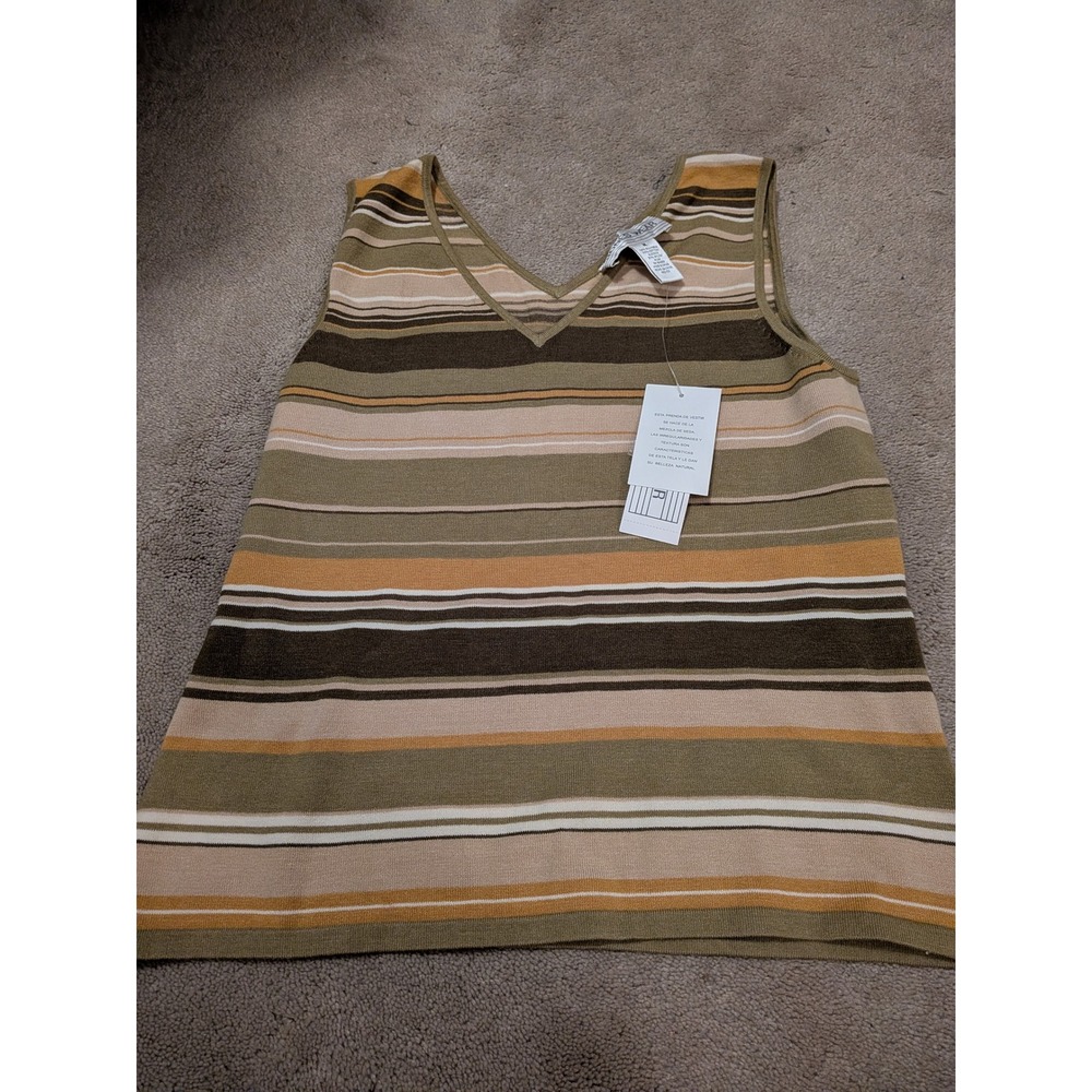Jones Wear Womens Silk Blend Striped Knit V-Neck Sweater Vest Tank Top Medium